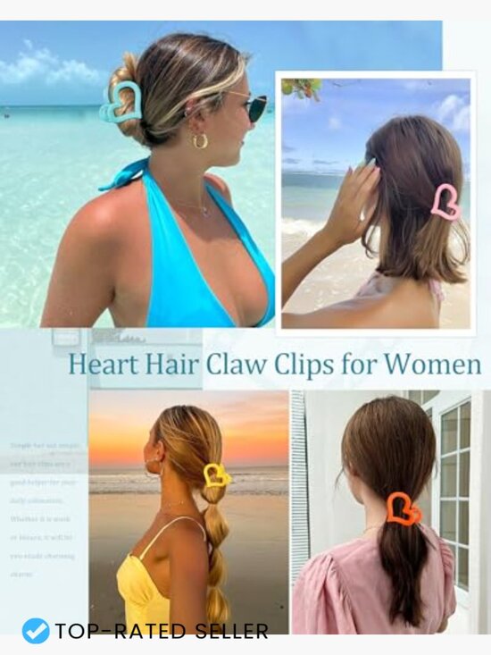 6 Matte Heart Nonslip Jaw Clips - Cute Styling Accessories for Thin and Thick main image 4